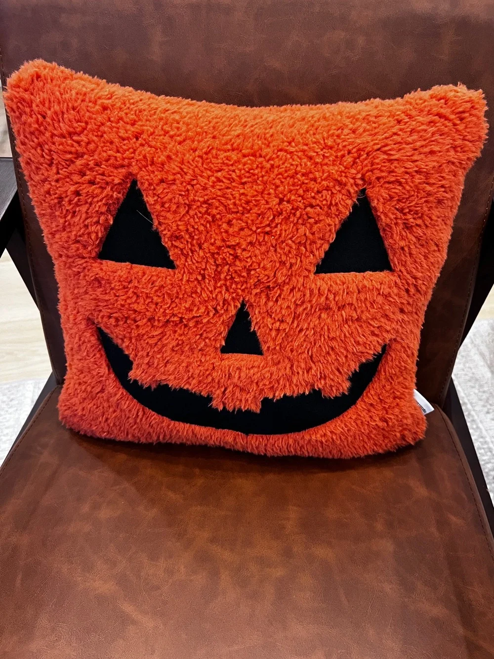 14x14” cupcakes & cashmere Orange Jack-o'-Lantern Plush Throw Pillow